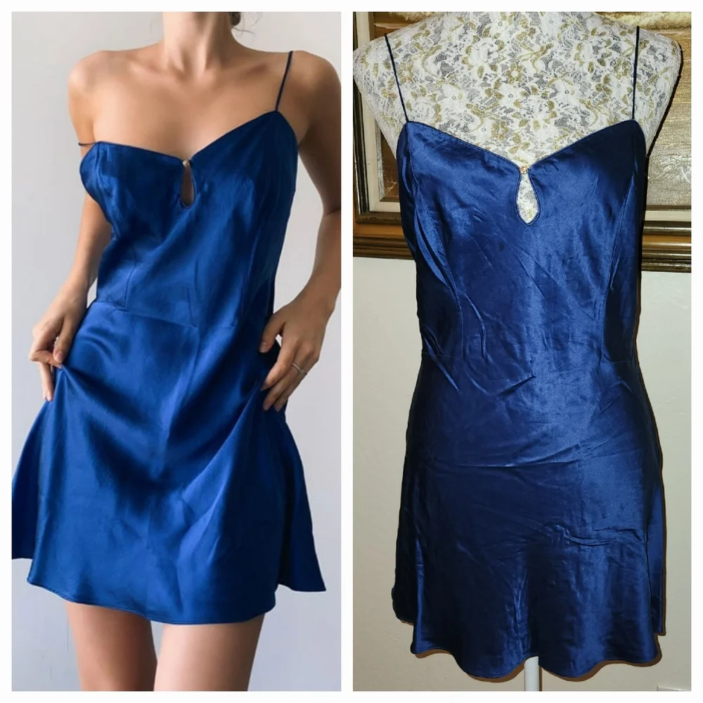 Vintage Pure Silk 1990s Victorias Secret  Royal Blue Slip Dress - Picture 2 of 16